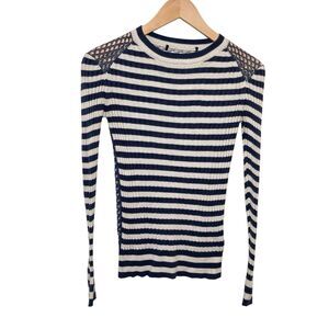 Marc Jacobs Striped Womens XS Long Sleeve Ribbed Sweater Eyelet Open Knit Back